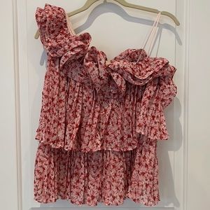 Amur Portia Pleat Ruffle One-Shoulder Top